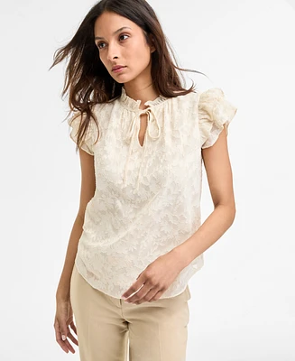 Anne Klein Women's Flutter-Sleeve Tie-Neck Blouse