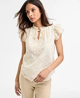 Anne Klein Womens Flutter Sleeve Straight Leg Pants