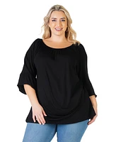 24seven Comfort Apparel Plus Bell Sleeve Loose Fit Tunic Top