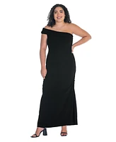 24seven Comfort Apparel Plus Formal One Shoulder Ruched Mermaid Maxi Dress