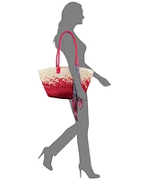 Patricia Nash Calypso Medium Woven Straw Tote with Greek Floral Scarf