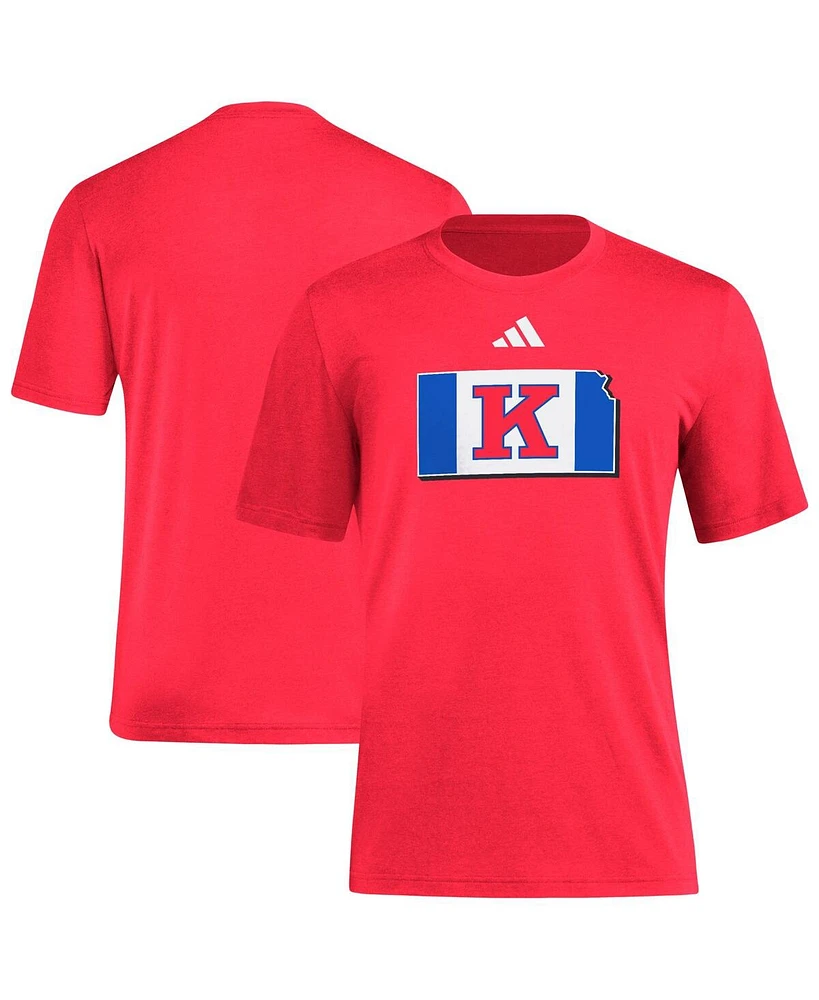 Adidas Men's Red Kansas Jayhawks Basketball State Outline Tri-Blend T-Shirt
