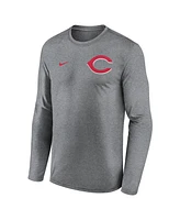 Nike Men's Heather Charcoal Cincinnati Reds 2-Hit Legend Performance Long Sleeve T-Shirt