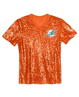 Outerstuff Big Girls Orange Miami Dolphins Wordmark Sequin V-Neck Top