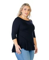 24seven Comfort Apparel Plus Ruched Sleeve Swing Tunic Top