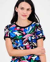 Ak Anne Klein Petite Printed Button-Back Short-Sleeve Top