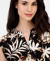 Ak Anne Klein Petite Printed Split-Neck Sleeveless Top
