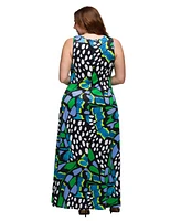 24seven Comfort Apparel Plus Print Scoop Neck A-Line Sleeveless Maxi Dress