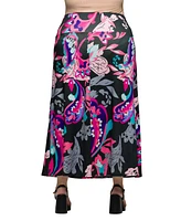 24seven Comfort Apparel Plus Elastic Waist A-Line Maxi Skirt