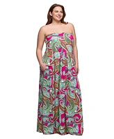 24seven Comfort Apparel Plus A-Line Strapless Maxi Dress with Pockets
