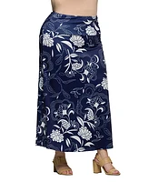 24seven Comfort Apparel Plus Elastic Waist A-Line Maxi Skirt