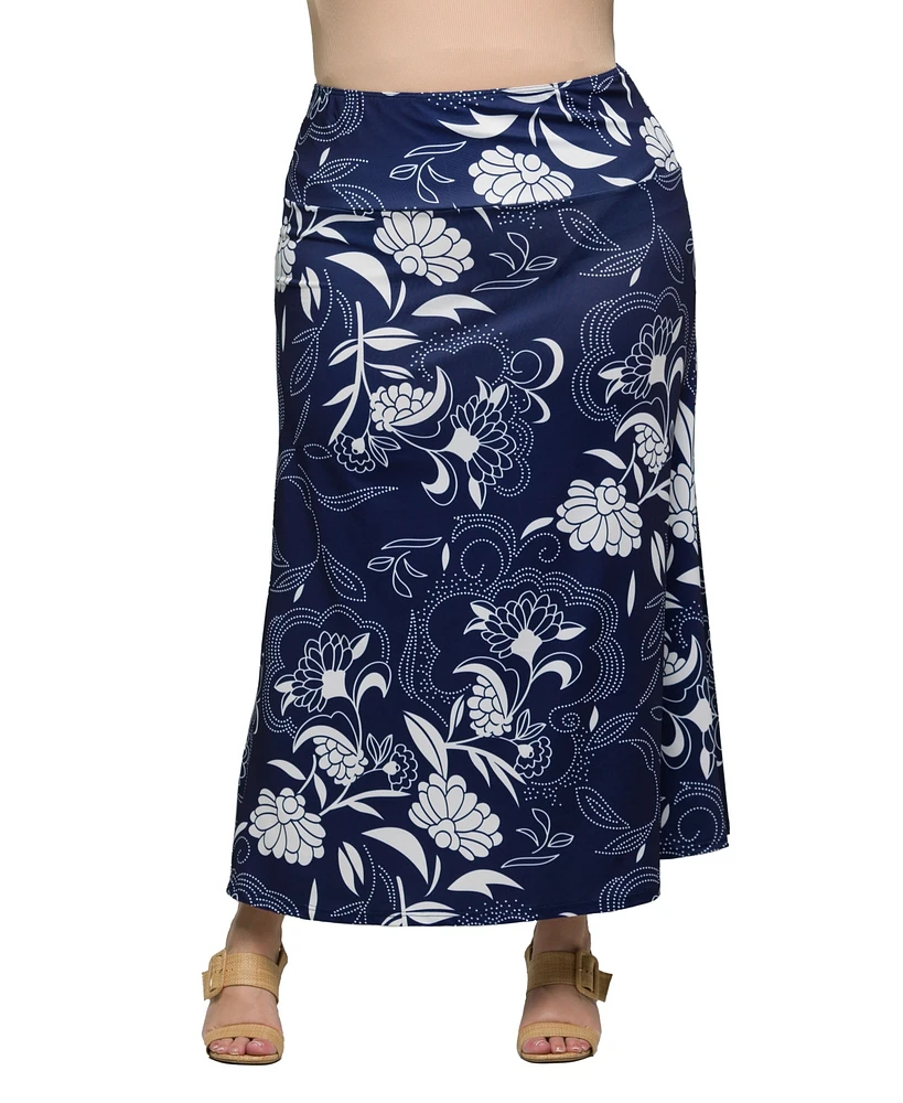 24seven Comfort Apparel Plus Elastic Waist A-Line Maxi Skirt