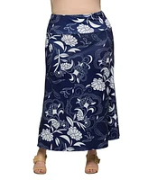24seven Comfort Apparel Plus Elastic Waist A-Line Maxi Skirt