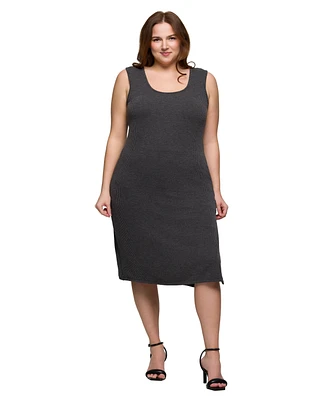 24seven Comfort Apparel Plus Fitted Sleeveless Side Slit Midi Dress
