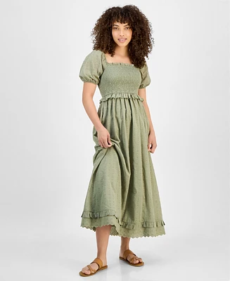 And Now This Petite Smocked Short-Sleeve Cotton Maxi Dress, Exclusively at Macy's