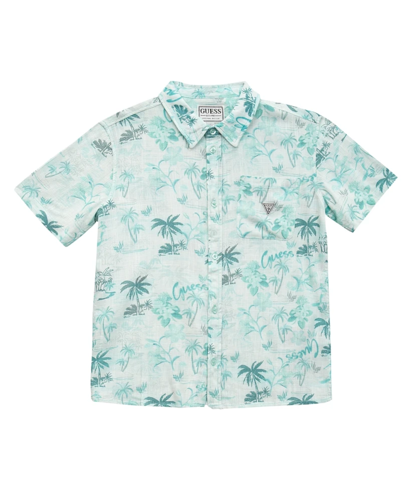 Guess Big Boys Printed Slub Linen Button Down Shirt