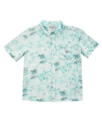 Guess Big Boys Printed Slub Linen Button Down Shirt