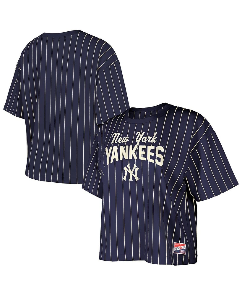 New Era Women's Navy York Yankees Cooperstown Collection Multiplier Pinstripe Cropped T-Shirt