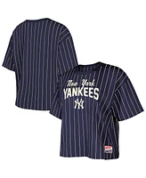 New Era Women's Navy York Yankees Cooperstown Collection Multiplier Pinstripe Cropped T-Shirt