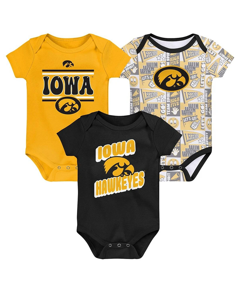 Outerstuff Newborn Black Iowa Hawkeyes Sunday Comics Bodysuit, Set of 3