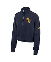 Nike Women's Navy West Virginia Mountaineers Legacy Elevated Logo Cropped Half-Zip Sweatshirt