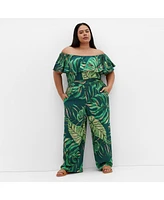City Chic Plus Peta Palm Jumpsuit