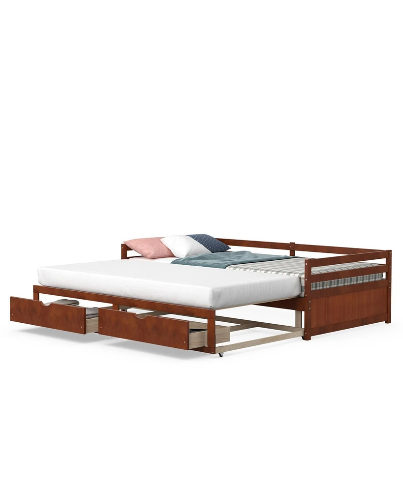 Extendable Twin to King Daybed with Trundle and 2 Storage Drawers