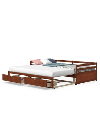 Extendable Twin to King Daybed with Trundle and 2 Storage Drawers