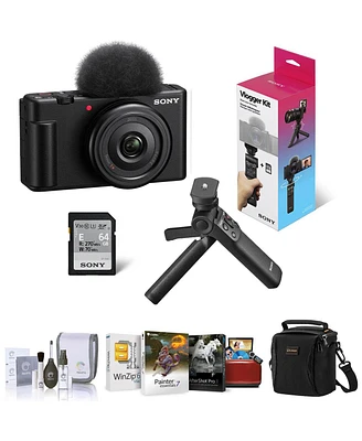 Sony Zv-1F Vlogging Camera, Black Bundle with ACCVC1 Vlogger Accessory Kit, Corel Mac Software Kit, Shoulder Bag, Cleaning Kit