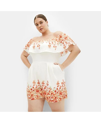 City Chic Plus Poppy Print Playsuit