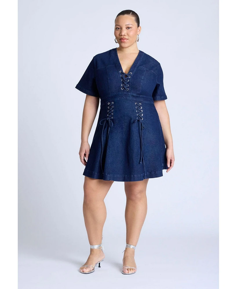 Eloquii Plus Lace Up Denim Mini Dress