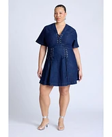 Eloquii Plus Lace Up Denim Mini Dress