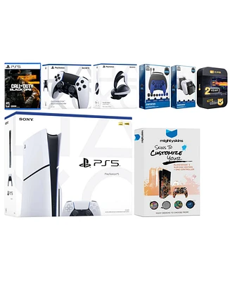 Sony Playstation 5 Slim Disc PS5 with Call of Duty: Black Ops 6, Edge Controller, Pulse Elite Headset, Gamer Starter Pack, Charge Dock and MightySkins