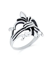 Bling Jewelry Oxidized .925 Sterling Silver Antique Style Religious Fleur De Lis Signet Ring Masonic Symbol