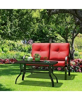 Gymax 2PCS Patio Loveseat & Table Set Cushioned Outdoor Furniture Set Yard Garden