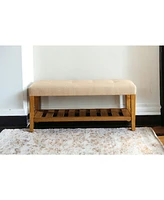 Tufted Fabric Upholstered Storage Bench with Shelves for Entryway or Bedroom