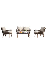 Patio Conversation Sets 4-Pieces, Handwoven Rattan Wicker Aluminum Frame Outdoor Patio Set, All-Weather Modern Rope Patio Loveseat with Coffee Table f
