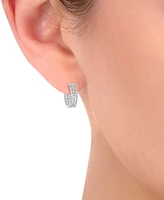 Diamond Round & Baguette Triple Row Small Huggie Hoop Earrings (1/2 ct. t.w.) in 14k White Gold