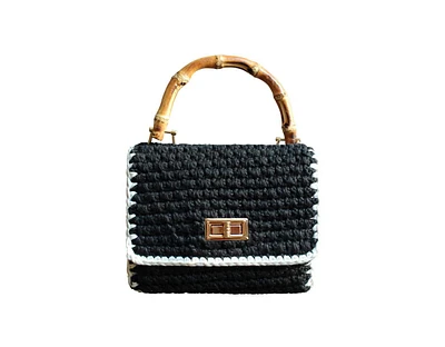 Airmail Mini Crochet Handbag In Black & White