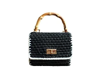 Airmail Mini Crochet Handbag In Black & White
