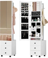 Jewelry Cabinet with 3 Drawers, Lockable Standing Jewelry Armoire