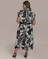 Donna Karan New York Plus Printed Belted A-Line Dress