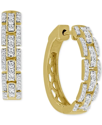 Diamond Triple Row Small Hoop Earrings (1/2 ct. t.w.) in 14k Gold