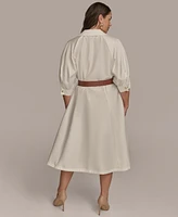 Donna Karan New York Plus Cotton Belted 3/4-Sleeve Shirtdress