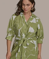 Donna Karan New York Plus Printed Tie-Waist Shirt Dress