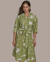 Donna Karan New York Plus Printed Tie-Waist Shirt Dress
