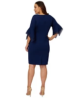 Adrianna Papell Plus Tiered-Cuff 3/4-Sleeve Sheath Dress