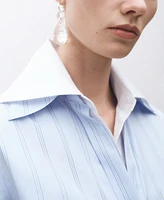 Mango Women's Regular Fit Striped Cotton Shirt