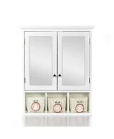 Bathroom Storage Cabinet, Medicine Cabinets for Bathroom with Mirror, 2 Doors 4 Adjustable Shelf + 3 Christmas Style Storage Basket, White Wood Cabine