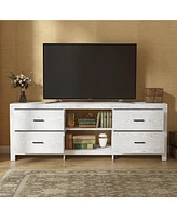 Tv stand with 4 drawers and 2 compartments, brown wood media console, multi-purpose entertainment center